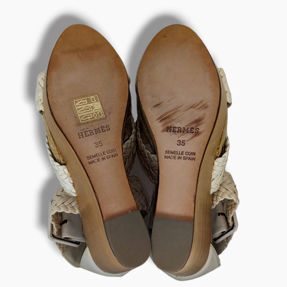 Hermes | Criss-Cross Espadrille Ankle Strap Wooden Wedges Women's Size 5 - Picture 7 of 8